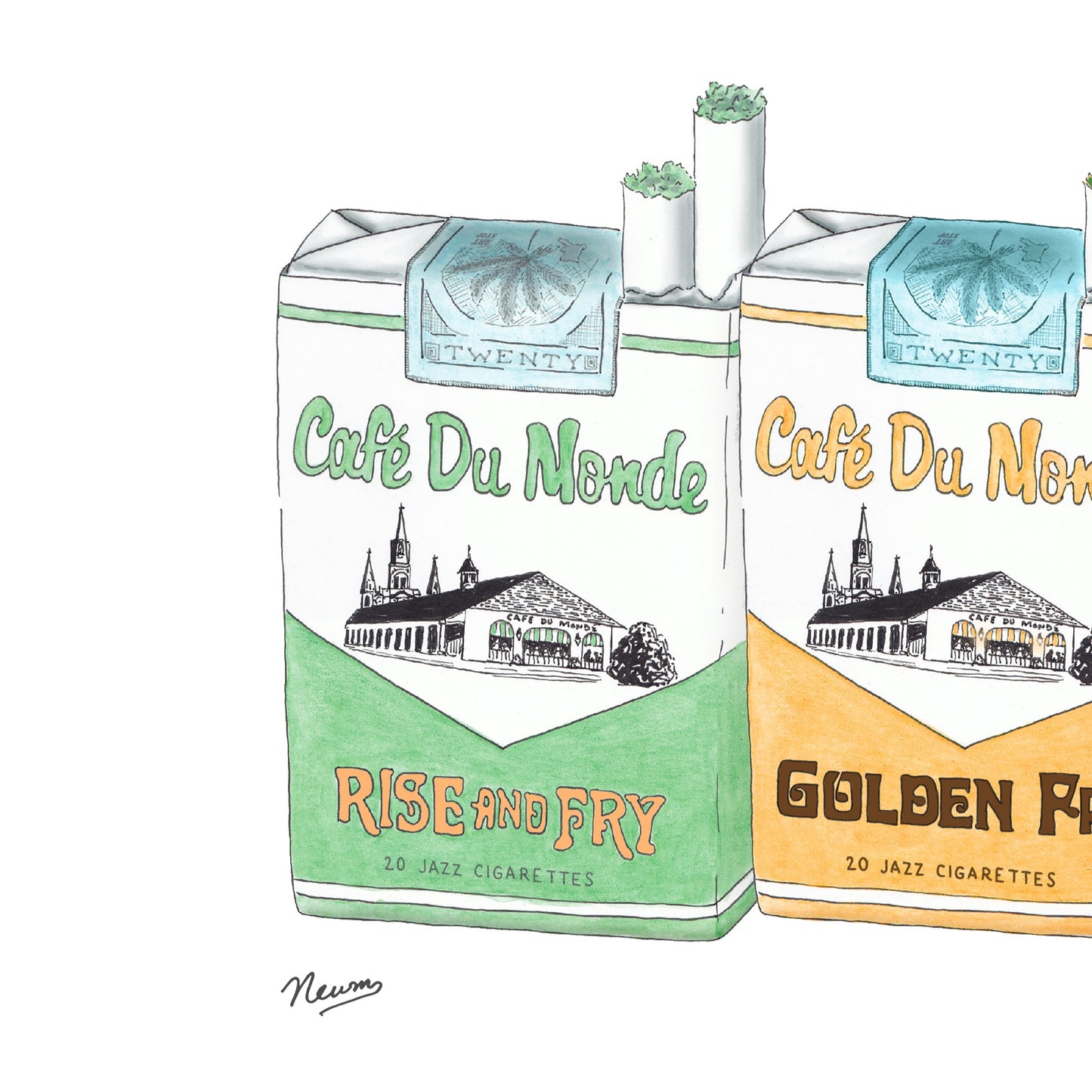 Three boxes of 'Café Du Monde' cigarettes on a white background