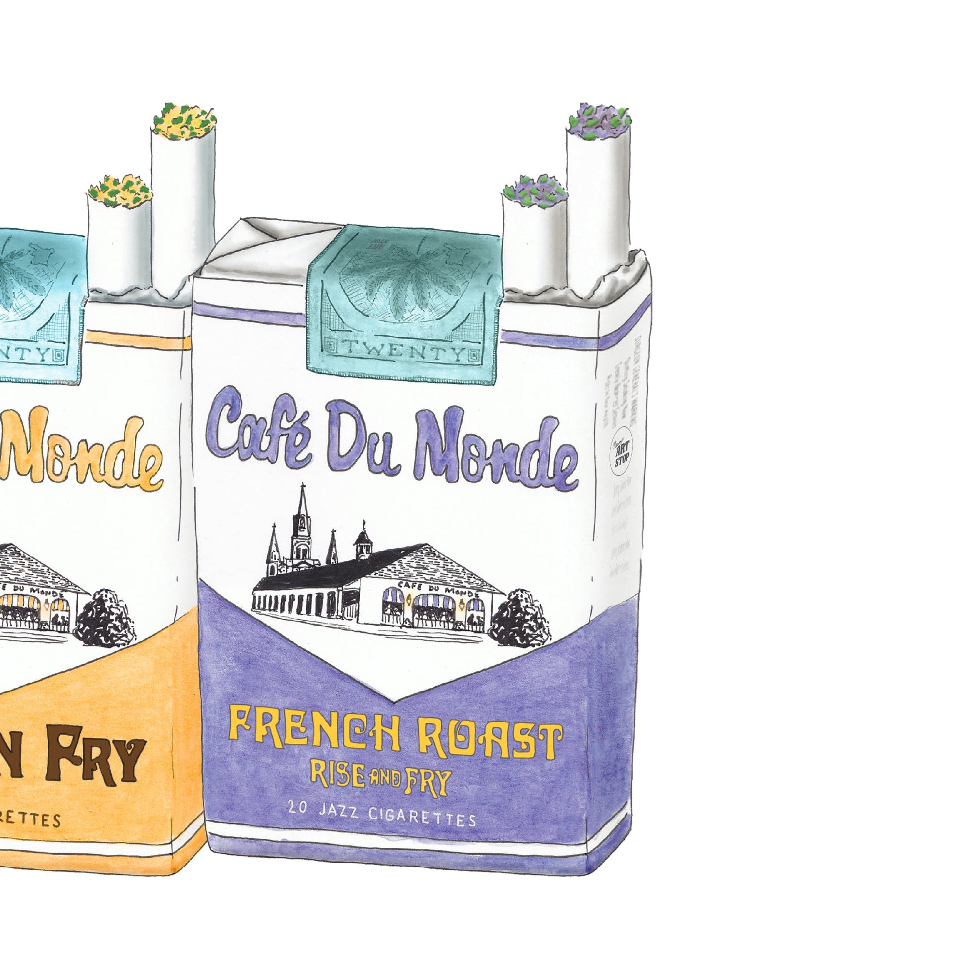 Three boxes of 'Café Du Monde' cigarettes on a white background