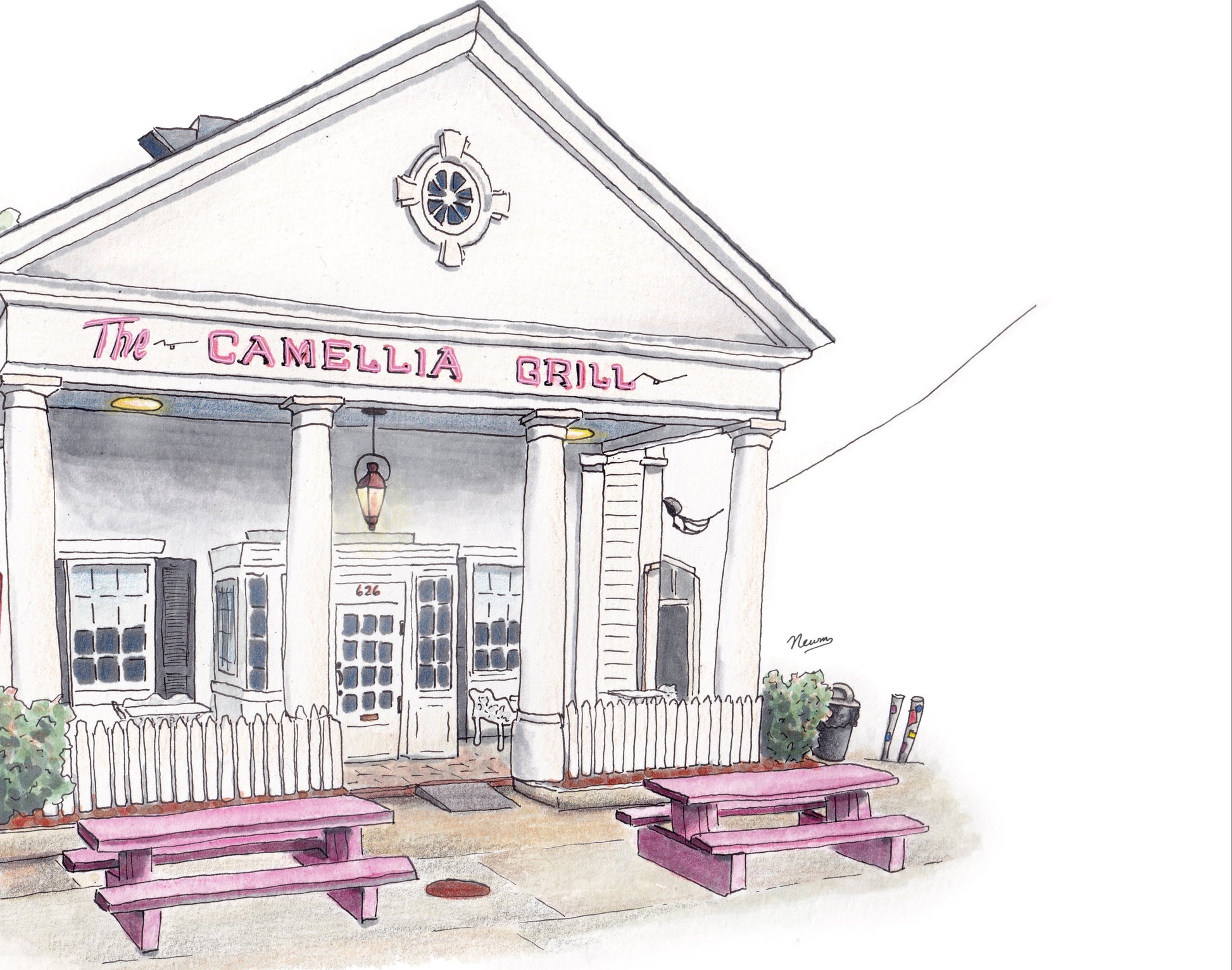 Detail picture of a Illustration of Camellia Grill diner in Uptown New Orleans, Louisiana on a white background