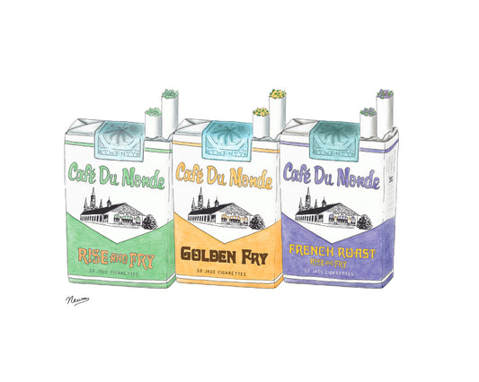 Three boxes of 'Café Du Monde' cigarettes on a white background