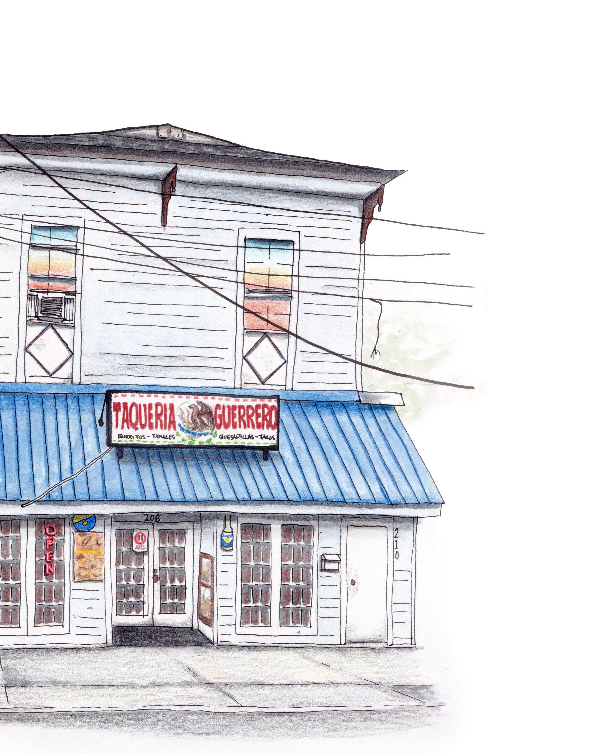 A detail of the Taqueria Guerrero art print on a white background