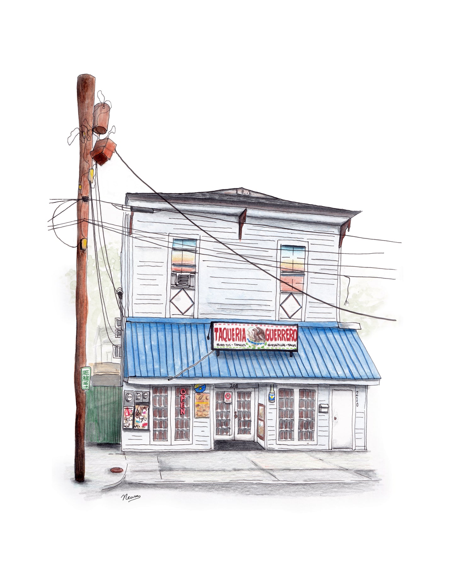 The Taqueria Guerrero art print on a white background